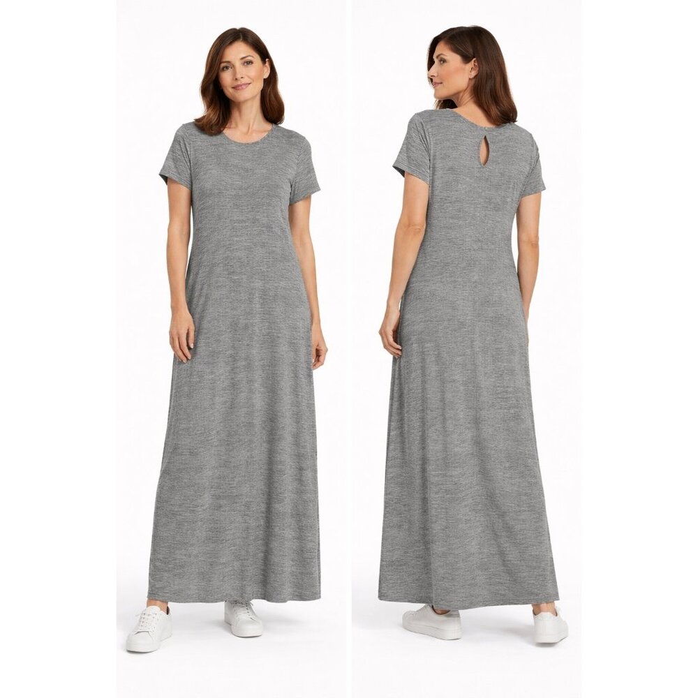 Pure Jill Women Gray Space Dye Knit Maxi Dress Medium Pima Cotton Modal